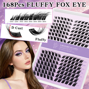 Pestañas Postizas LAKANAKU Fluffy Fox Eye, Curvatura D, 12-18mm, Kit de Extensión de Pestañas DIY, 168 Piezas - Product Image 1