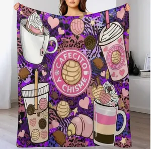 Newest Custom Blankets Mexican Cafecito Y Chisme Kitty Printed Flannel Fleece Travel Nap Travel Winter Throw Blankets