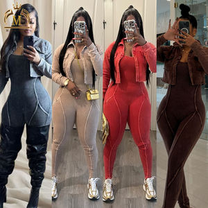 Высококачественная Женская Роскошная Одежда хлопковая укороченная куртка + Боди Комплект из 2 предметов Повседневный винтажный комплект из двух предметов женская одежда 2025 - Product Image 1