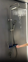 Ensemble de douche thermostatique en acier inoxydable et céramique, 3 poignées, barre coulissante, douchette carrée polie, jet doux effet pluie, pour appartement et villa