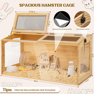 Cage à plusieurs niveaux en bois pour petits animaux, centre d'activités pour hamsters pygmées, avec plateau coulissant, balançoire, abreuvoir, échelle et maisonnette pour animaux - Product Image 4