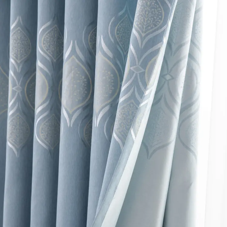 Vente en gros bon marché tissu prêt à l'emploi cortinas ondulation de l'eau jacquard tissu panneau de rideau de fenêtre