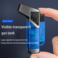 Briquet à cigare double flamme bleu, design moderne, coupe-vent, rechargeable, durable, en alliage de zinc, torche, cadeau d'affaires personnalisé
