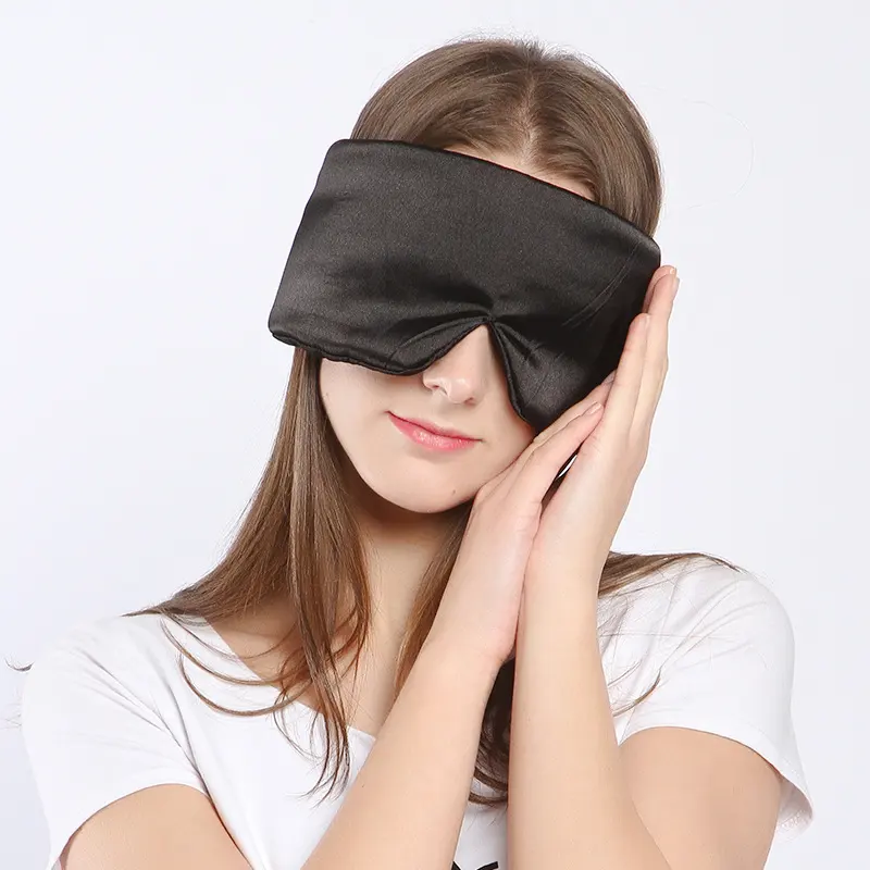 Soft Smooth silk ear eye cover sleeping nap eye mask, Sleeping eye mask black