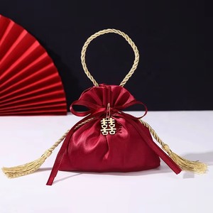 Nouvelle Arrivée : Pochette en Soie Rouge avec Cordon de Serrage, Sac Cadeau pour Bonbons et Bijoux avec Nœud, Idéal pour Anniversaire, Mariage, Emballage Textile - Product Image 2