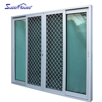 Fenêtre coulissante avec grille en diamant et moustiquaire verrouillable, vente chaude, aluminium Superhouse Australie, aluminium horizontal moderne 100