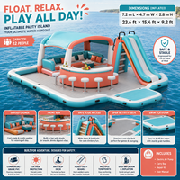 Plateforme flottante gonflable personnalisable avec château aquatique, toboggan, auvent, canapé et table pour projets de location en hôtels, complexes hôteliers et lacs