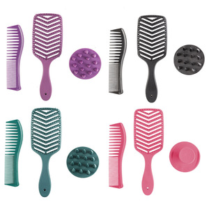 Silicone <b>Shampoo</b> <b>Brush</b> Wide Tooth Styling Comb Hair Smoothing Set For Women Purple - Product Image 4
