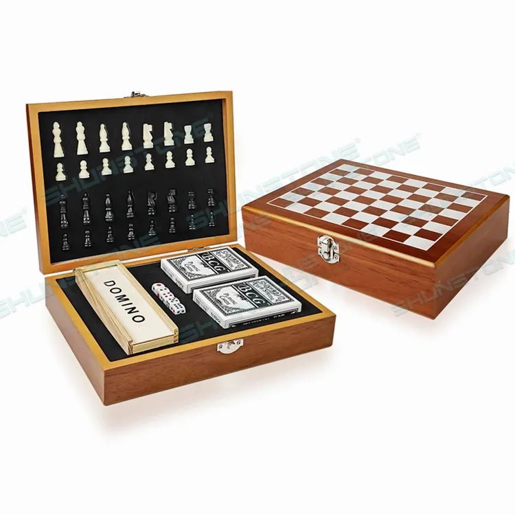 Set di scacchi in legno di alta qualità con Set di gioco di domino con Set di Poker novità da tavolo Set di regali per la promozione aziendale