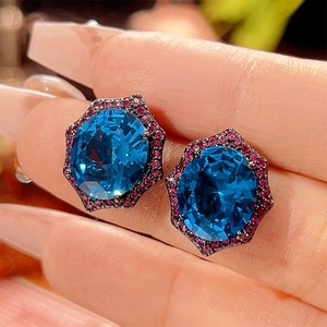 Vintage Jewelry Eco-friendly Copper <b>Black</b> Gold Plated 10*12mm Multicolor Zircon Colorful Stone Classic <b>Stud</b> <b>Earrings</b> - Product Image 6