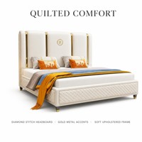 Ensemble de meubles de chambre à coucher d'hôtel moderne, lit double en cuir PU de luxe avec rangement, taille king size