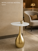 Table basse moderne en dalle de roche dorée avec piétement sculptural en fer, portable pour salon et hôtel, OEM ODM