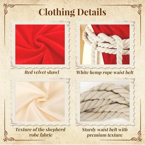 Costume de Jésus SINSEN pour adulte, 3 pièces, robe religieuse avec écharpe rouge et ceinture en corde pour Halloween, Pâques, déguisement - Product Image 5