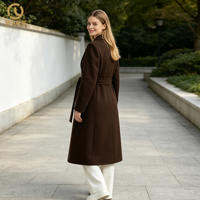 Manteau long en laine croisé pour femme OEM, marron foncé, col rabattu, style trench, coupe ajustée, décontracté, avec poches, pour l'hiver