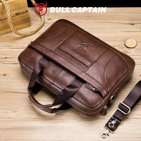 Bolso Mensajero de Cuero Genuino Clásico e Informal para Hombre BULLCAPTAIN, Compatible con Laptop de 14 Pulgadas, Ligero y de Gran Capacidad