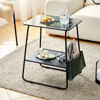 Table basse moderne minimaliste nordique pour petit appartement, salon, avec étagère de rangement en métal et verre, design carré, meubles pour la maison