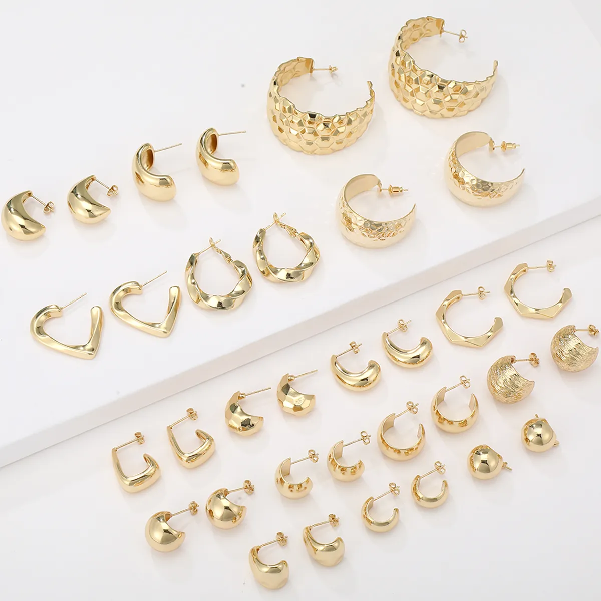 Brass Chunky Designer Huggie Hoop Statement 14K Real Gold Plated Geometric Earrings Women 2022 Set Jewelry Popular Brands