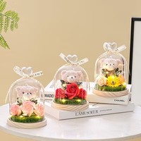 Cadeau de la Saint-Valentin pour petite amie, rose éternelle préservée, boîte cadeau, ours en peluche, fleur éternelle avec lumières