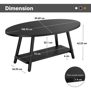Table basse ovale multifonctionnelle à 2 niveaux, plateau imperméable, pieds réglables, grand rangement, salon, maison - Product Image 5