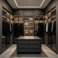 Armoire Modulaire Haut de Gamme en Verre Écologique et Durable, Ensemble de Dressing Moderne à Portes Battantes, en Bois Massif pour Villa, Chambre et Hôtel