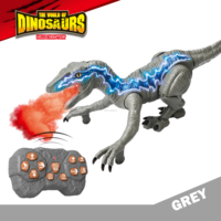 Vente en gros de jouets robots dinosaures télécommandés 2,4 GHz avec pulvérisation, lumière LED, marche et effets sonores, dinosaures raptores télécommandés pour enfants