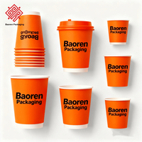 Baoren Eco-Friendly Orange Black Deckel gedruckt 7oz 8oz 16 flOz Einweg-Pappbecher für Kaffee Milch Tee Nudel zum Mitnehmen