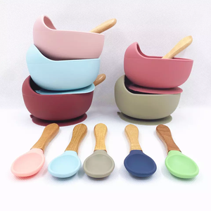 Juego de vajilla de silicona para bebé, juego de cuencos antideslizantes para niños, cuchara de silicona, mesa impermeable de grado alimenticio - Product Image 5