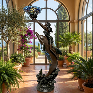 Lampada da Terra Sea Nymph su Misura - Scultura in Bronzo Artigianale con Luce in Vetro Colorato - Product Image 3