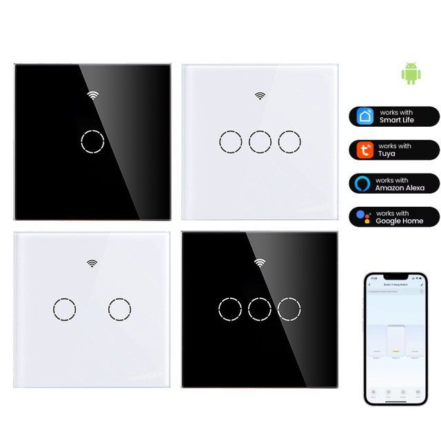 Wifi Smart Touch Switch Light Switches Wireless Remote Control Wall Switch With Alexa Echo Google Home Luxury Tempered Glass Pan