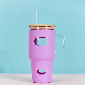 32oz Glass Travel <b>Mug</b> With Handle and Silicone Sleeve for Outdoor Adventure Drive - Product Image 2