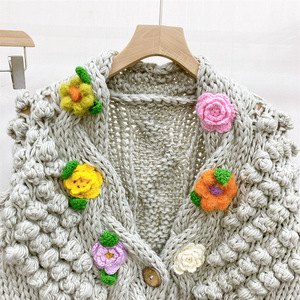 Maglione lavorato <span class=keywords><strong>a</strong></span> maglia da donna con scollo <span class=keywords><strong>a</strong></span> V caldo <span class=keywords><strong>Cardigan</strong></span> di <span class=keywords><strong>fiori</strong></span> ispessiti dolci da donna - Product Image 4