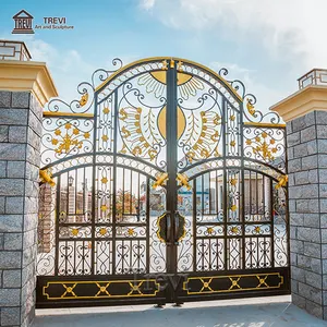 高品质拱形钢熟铁别墅大门设计花园大门供应商