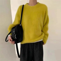 Gebürsteter Polyester-Viskose-Mohair-Strickpullover, Täglicher Flauschiger Locker Sitzender Nerzfell-Pullover mit Rundhalsausschnitt, Übergroßer Damen-Strickpullover
