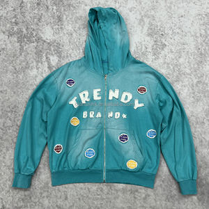 Sun Fade Streetwear French Terry Heavyweight 420 Gsm Hoodies Broderie Distressed Vintage Acid Wash Sweat à capuche zippé - Product Image 1