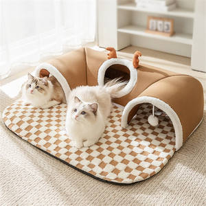 豪华二合一猫洞巢屋宠物床猫狗庇护所和隧道狗屋秋冬垫宠物猫床洞 - Product Image 1