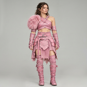 Costume de guerrière en cuir pour femme avec épaulettes en fourrure et ensemble d'armure - Product Image 1