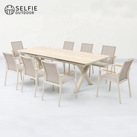 Ensemble de salle à manger extérieur moderne en aluminium, table transformable extensible et chaises, pour villa, appartement, hôtel, restaurant, cour, 10 places, Selfie