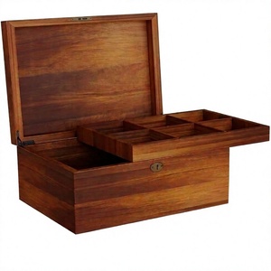 Custom Wood Storage Box OEM Laser Engraved <b>Wooden</b> <b>Treasure</b> <b>Chest</b> With Lock Removable Divided Tray for Keepsake Wholesale - Product Image 1