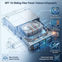 Panneau de brassage à fibre optique coulissant 1U GP7 haute densité 48 ports LC SC avec plateau de raccordement 96 fibres et cadre de distribution