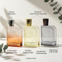 Flacon de parfum de luxe 100 ml en verre dépoli carré, dégradé, à facettes, avec pompe pulvérisatrice à fond épais, pour parfum de niche, sérigraphie