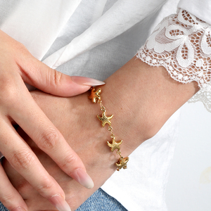 Bracelets en acier inoxydable plaqué or 18 carats pour femmes, avec breloque étoile de mer, chaîne trombone, perles et cœur, bijoux de mode en gros - Product Image 2