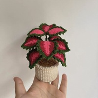 Plante au crochet 2026 : Décoration de feuilles faites main, mini plante en pot au crochet, Monstera, Caladium, Coleus, Arrowhead, pour décoration de bureau