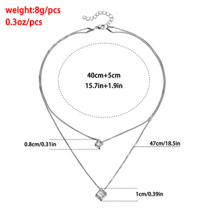 Bijoux transfrontaliers européens et américains Love Geometric Cube Zircon Pendant Trendy Women's Double Layer Metal Box Chain - Product Image 5