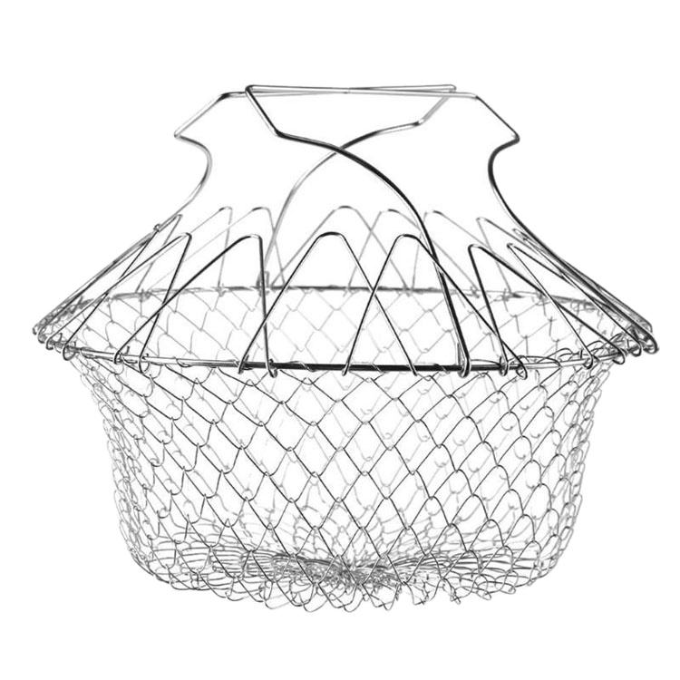 304 Stainless Steel Foldable Strainer Net for Steam Rinse Fry Basket for Kitchen Cooking Drain Function for Fried Food Fruits