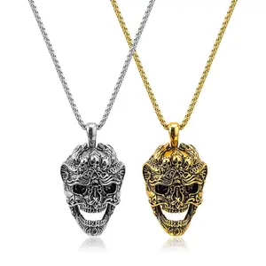 Gargantilla de acero inoxidable con diseño de calavera Retro para hombre, collar con colgante estilo hip hop Punk, joyería a la moda