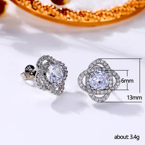 Orecchini a perno in oro bianco E1267 con cristalli a taglio brillante rotondo, strass a forma di fiore, montatura a griffe, gioielli di lusso da donna per matrimonio - Product Image 6