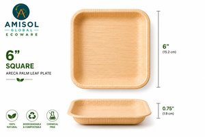 6 Inch Square Areca Palm Leaf <b>Disposable</b> Dessert <b>Plate</b> | Compostable Eco-Friendly Heavy-Duty Catering <b>Plate</b> - Product Image 6