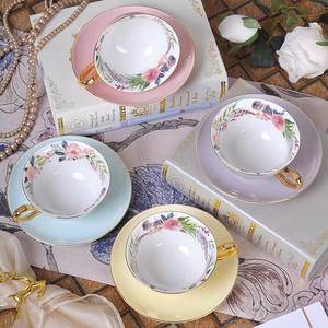 Vintage Fine Royal Bone China Tea <b>Cup</b> and Saucer <b>Set</b> With Spoon Classic Design Pink Porcelain Drinkware Packed in Box - Product Image 2