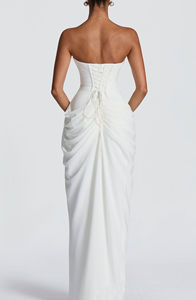 Vestido Largo Elegante sin Tirantes para Mujer, con Volantes, Espalda con Cordones, Abertura Alta, Ajustado, para Eventos Formales, Bodas y Graduaciones - Product Image 6