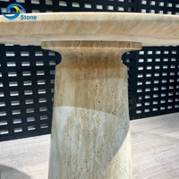 Table basse en travertin ronde, table d'appoint moderne en marbre, table d'appoint ovale sur piétement, table d'appoint haut de gamme en pierre pour salon, hôtel